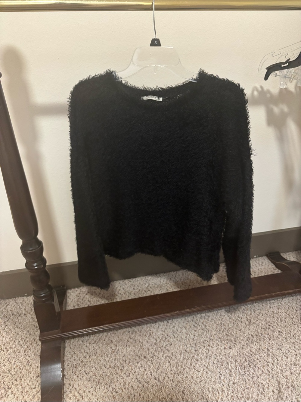 Zara Black Fuzzy Crewneck Sweater